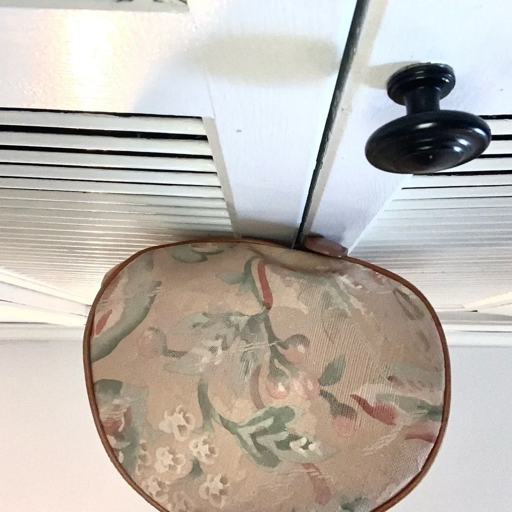 Perry Ellis vintage floral canvas bucket purse with leather trim